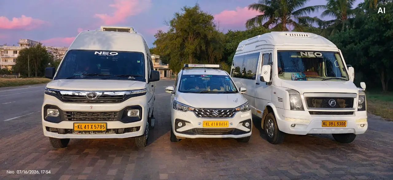 Me Cabs Kochi taxi fleet with Force Urbania, Ertiga cab and premium tempo traveller